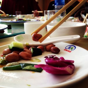 Eating with chopsticks!